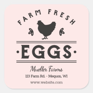 Lichtroze gepersonaliseerde Boerderij Fresh Eggs Vierkante Sticker