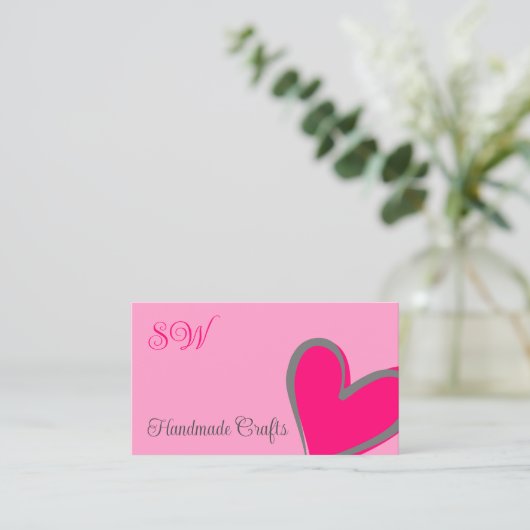 Lichtroze geweldige hartslag met monogram en foto' visitekaartje (Staand voorkant)