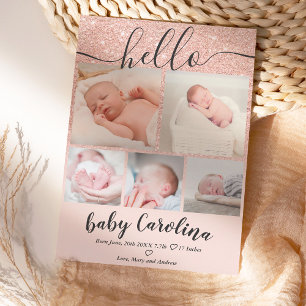 lichtroze glitter 5 grid foto baby bevallen aankondiging