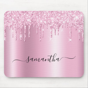 Lichtroze Glitter Druppels Schitteren Glam Naam Muismat