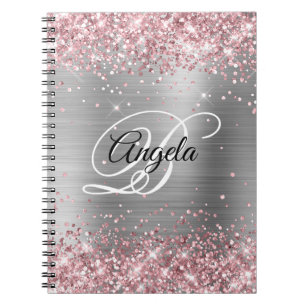 Lichtroze Glitter Metallic Silver Fancy Monogram Notitieboek