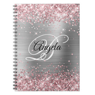 Lichtroze Glitter Metallic Zilveren Fancy Monogram Notitieboek