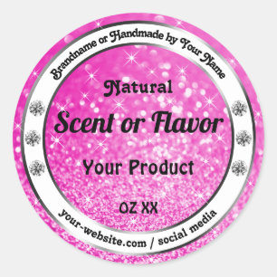 Lichtroze glitter Sparkle Stars Productlabels Ronde Sticker