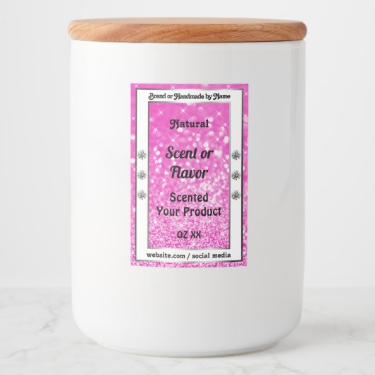 Lichtroze glitter Sparkle Stars Productlabels Voedselcontainer Etiket (Voorkant)