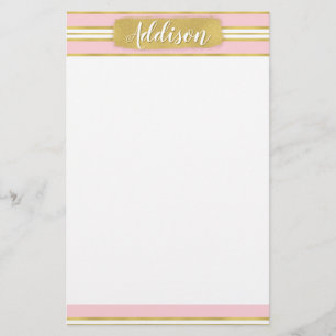Lichtroze gouden band Patroon Aangepaste naam Briefpapier