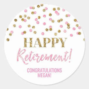 Lichtroze gouden Confetti Happy Retirement Ronde Sticker