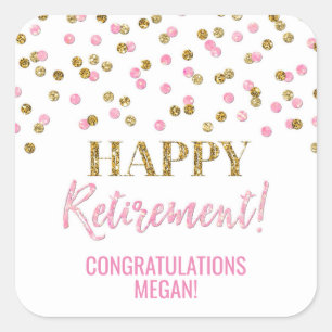 Lichtroze gouden Confetti Happy Retirement Vierkante Sticker
