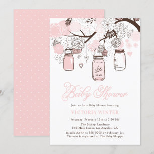Lichtroze hangende Mason Jars Baby shower Kaart