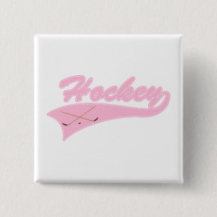 Lichtroze Hockey-Logo Vierkante Button 5,1 Cm