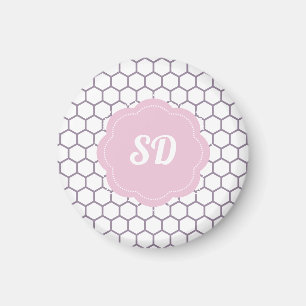 Lichtroze Honeycomb Aangepast monogram Magneet
