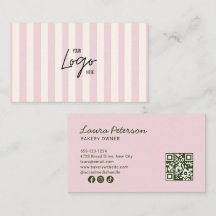 Lichtroze & Ivoorkleurige Strepen Bakkerij Logo QR