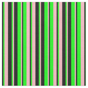 Lichtroze, Limoen- en zwarte lijnen/Stripes-patroo Stof
