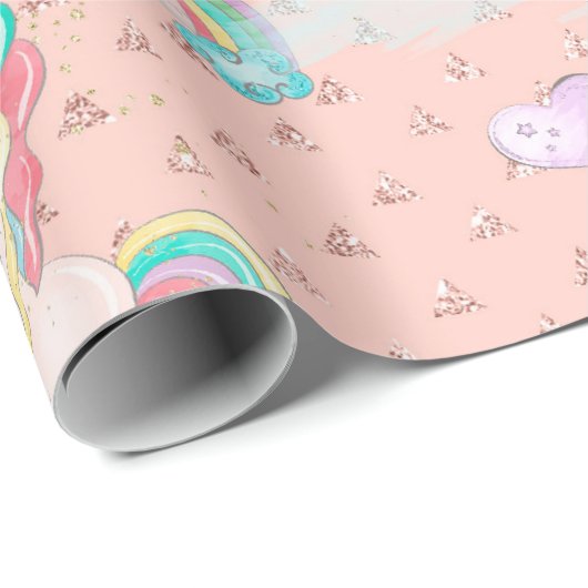 Lichtroze Magische Unicorn Patroon Cadeaupapier (Rol Hoek)