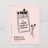 Lichtroze Match Made in Heaven Save the Date Briefkaart (Voorkant / Achterkant)
