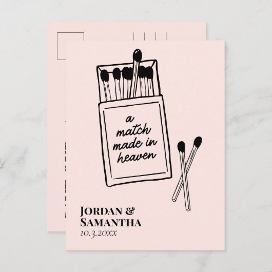 Lichtroze Match Made in Heaven Save the Date Briefkaart (Voorkant / Achterkant)