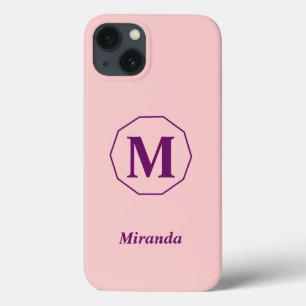 Lichtroze minimalistisch monogram gepersonaliseerd iPhone 13 hoesje
