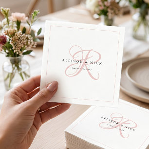 Lichtroze Minimalistische Monogram Trouwservetten Servet