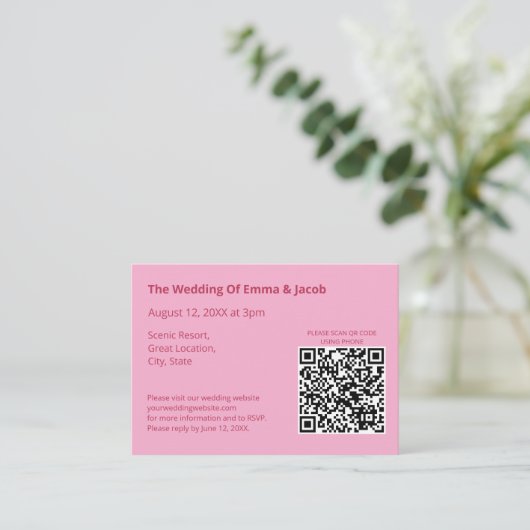 Lichtroze moderne bruiloft QR code behuizing Kaart (Staand voorkant)