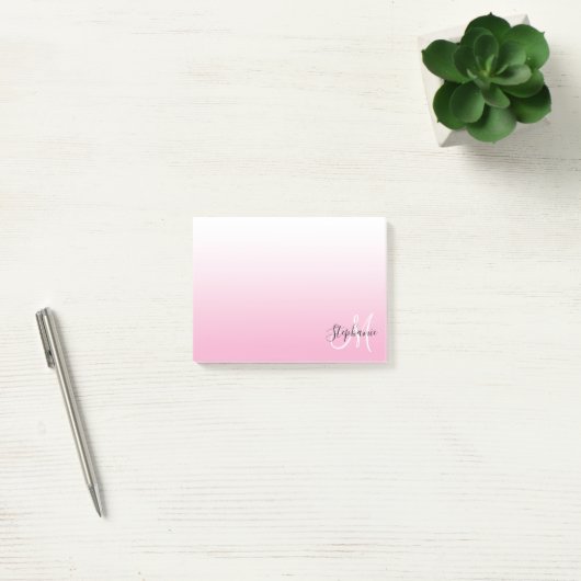 Lichtroze Ombre Elegant monogram Post-it® Notes (Kantoor)