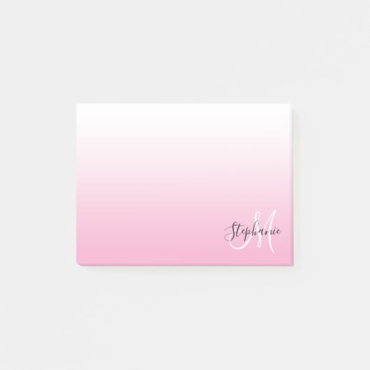 Lichtroze Ombre Elegante Monogram Post-it® Notes (Voorkant)
