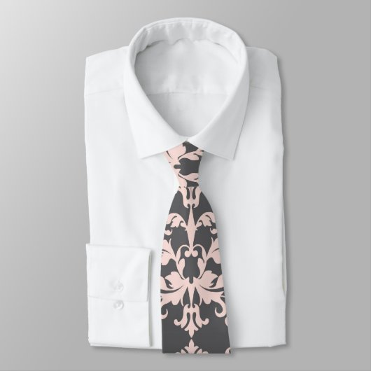 Lichtroze op Charcoal Grey Damask Pattern Stropdas (Gebonden)