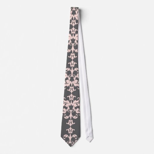 Lichtroze op Charcoal Grey Damask Pattern Stropdas (Voorkant)
