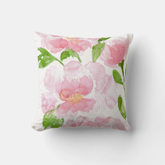 Lichtroze Peony Waterverf boeket Kussen