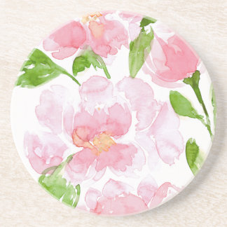 Lichtroze Peony Waterverf boeket Zandsteen Onderzetter