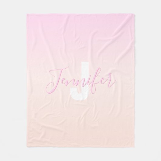 Lichtroze & perzikgradiënt Ombre Naam & Monogram Fleece Deken (Voorkant)