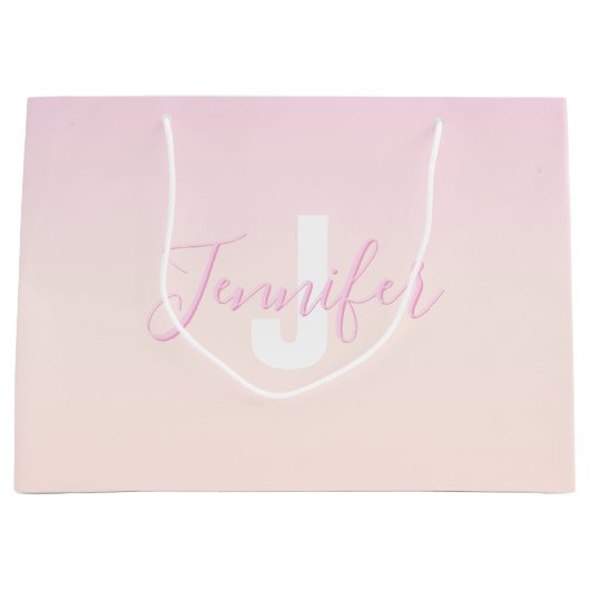 Lichtroze & perzikgradiënt Ombre Naam & Monogram Groot Cadeauzakje (Voorkant)