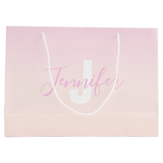 Lichtroze & perzikgradiënt Ombre Naam & Monogram Groot Cadeauzakje (Achterkant)