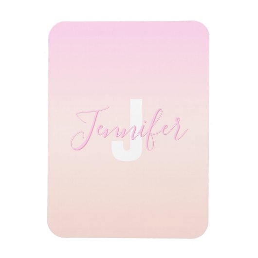Lichtroze & perzikgradiënt Ombre Naam & Monogram Magneet (Verticaal)