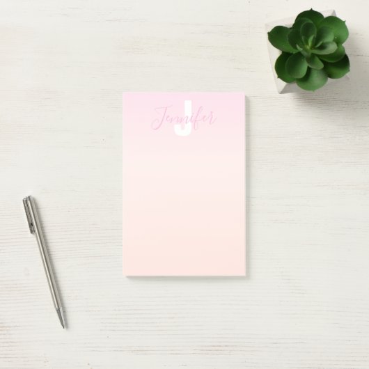 Lichtroze & perzikgradiënt Ombre Naam & Monogram Post-it® Notes (Kantoor)
