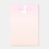 Lichtroze & perzikgradiënt Ombre Naam & Monogram Post-it® Notes (Voorkant)