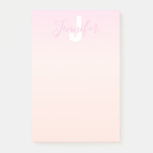 Lichtroze & perzikgradiënt Ombre Naam & Monogram Post-it® Notes