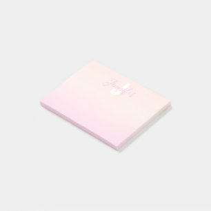 Lichtroze & perzikgradiënt Ombre Naam & Monogram Post-it® Notes