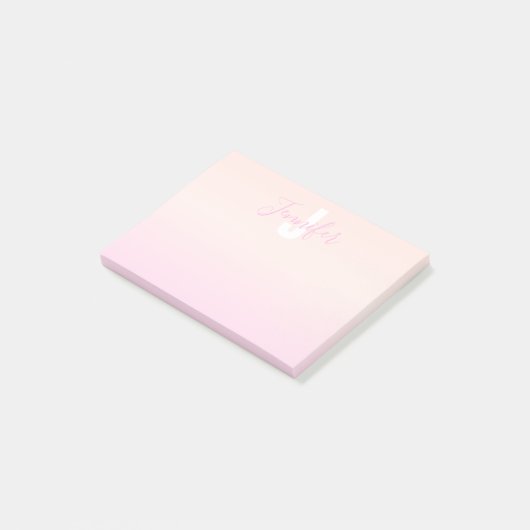 Lichtroze & perzikgradiënt Ombre Naam & Monogram Post-it® Notes (Schuin)