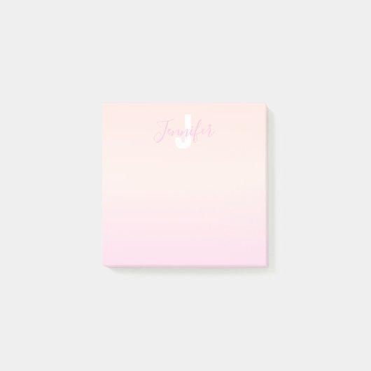 Lichtroze & perzikgradiënt Ombre Naam & Monogram Post-it® Notes (Voorkant)