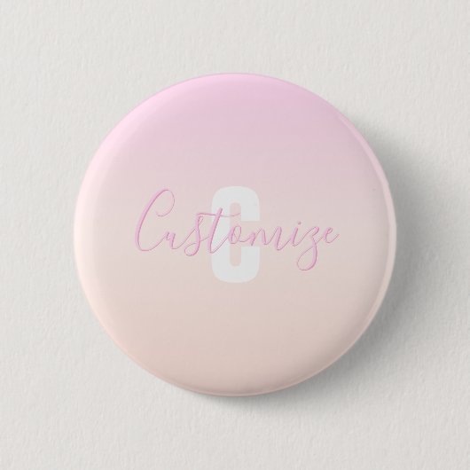 Lichtroze & perzikgradiënt Ombre Naam & Monogram Ronde Button 5,7 Cm (Voorkant)