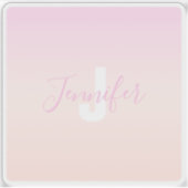 Lichtroze & perzikgradiënt Ombre Naam & Monogram Sticker (Voorkant)