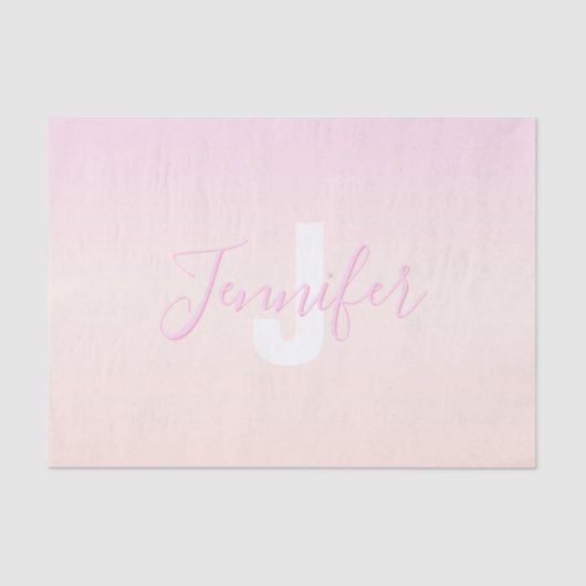 Lichtroze & perzikgradiënt Ombre Naam & Monogram Tissuepapier (Voorkant)