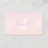 Lichtroze & perzikgradiënt Ombre Naam & Monogram Visitekaartje (Voorkant)