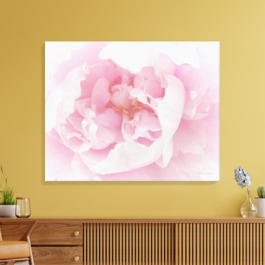 Lichtroze pioenbloem canvas afdruk (Insitu (Woonkamer))