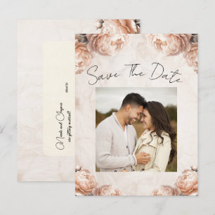 Lichtroze pioenbloemen  Save the Date Aankondigingskaart
