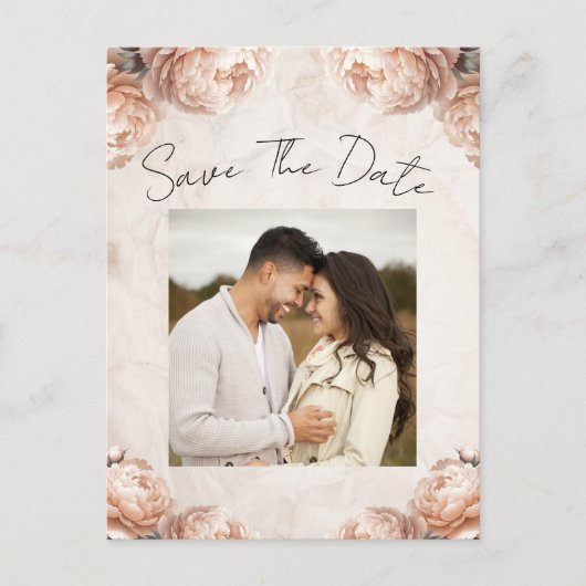 Lichtroze pioenbloemen  Save the Date Aankondigingskaart (Voorkant)