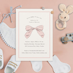Lichtroze Plaid Bow Elegant Meisje Baby shower Kaart