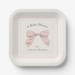 Lichtroze Plaid Bow Elegant Meisje Baby shower Papieren Bordje