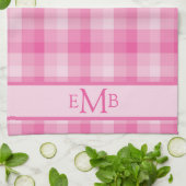 Lichtroze Plaid Custom Monogram Initialen Dames Theedoek (Gevouwen)