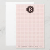 Lichtroze Plaid Monogram Briefpapier (Voorkant / Achterkant)