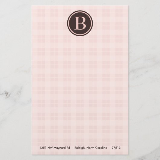 Lichtroze Plaid Monogram Briefpapier (Voorkant)